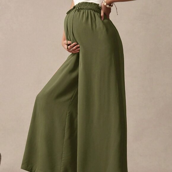 Maternity Army Green Casual Women's Bow detailed Wide Leg Loose Pants - Picture 6 of 7